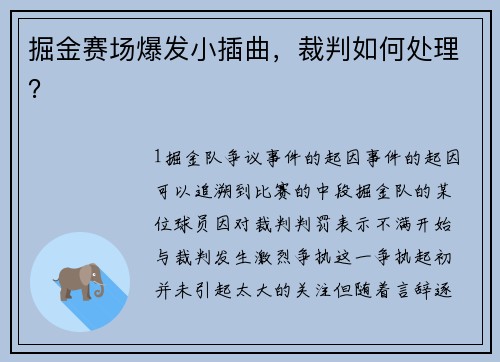 掘金赛场爆发小插曲，裁判如何处理？
